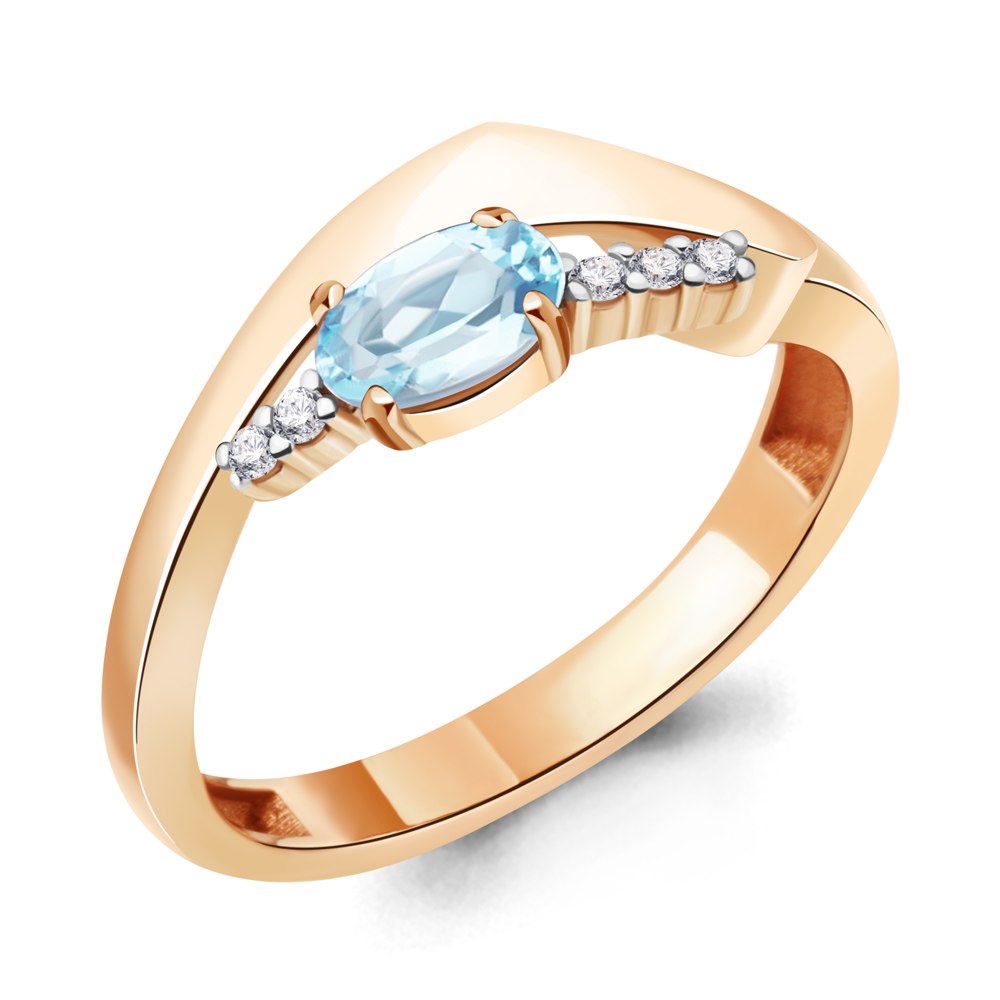 6967902А Кольцо из Золота с топазом скай блю, фианитами