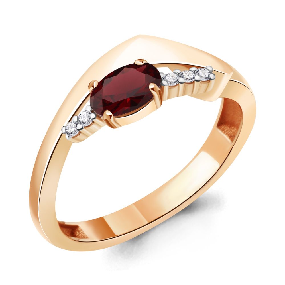 6967903А Кольцо из Золота с гранатом, фианитами