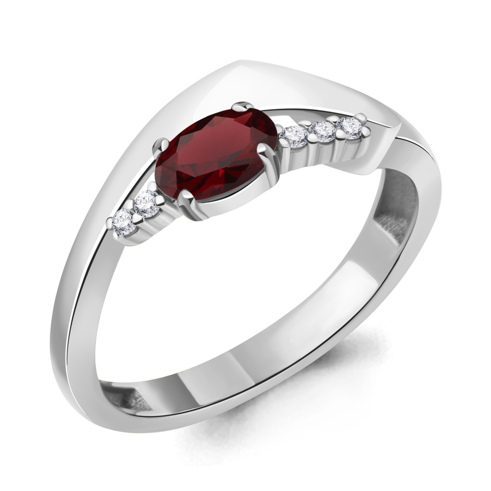 6967903А Кольцо из Серебра с гранатом, фианитами