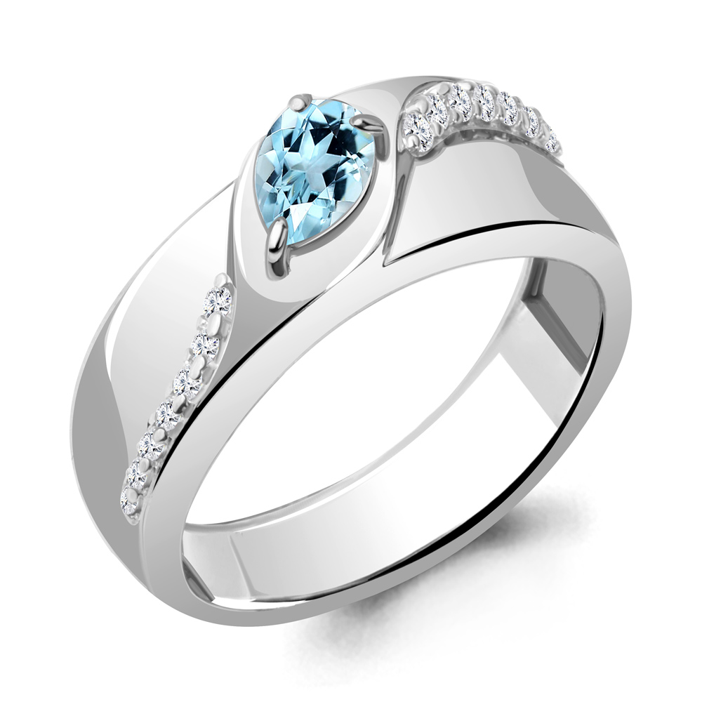 6968002А Кольцо из Серебра с топазом скай блю, фианитами