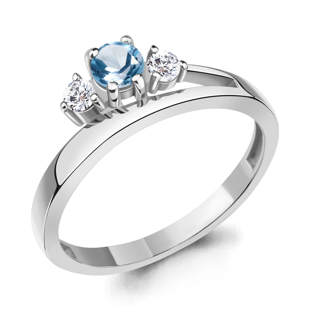 6968205А Кольцо из Серебра с топазом свисс блю, фианитами
