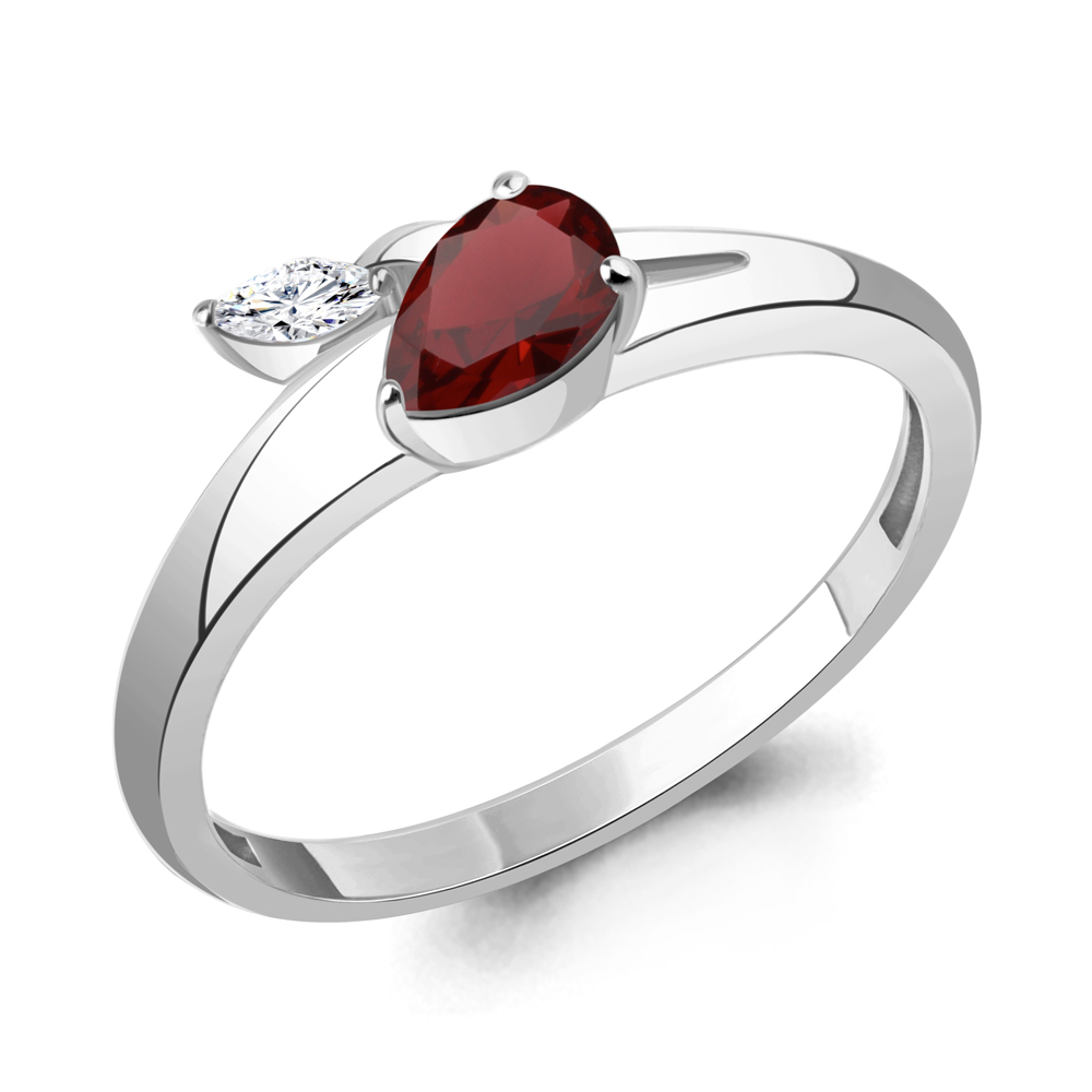 6968303 Кольцо из Серебра с гранатом, фианитом