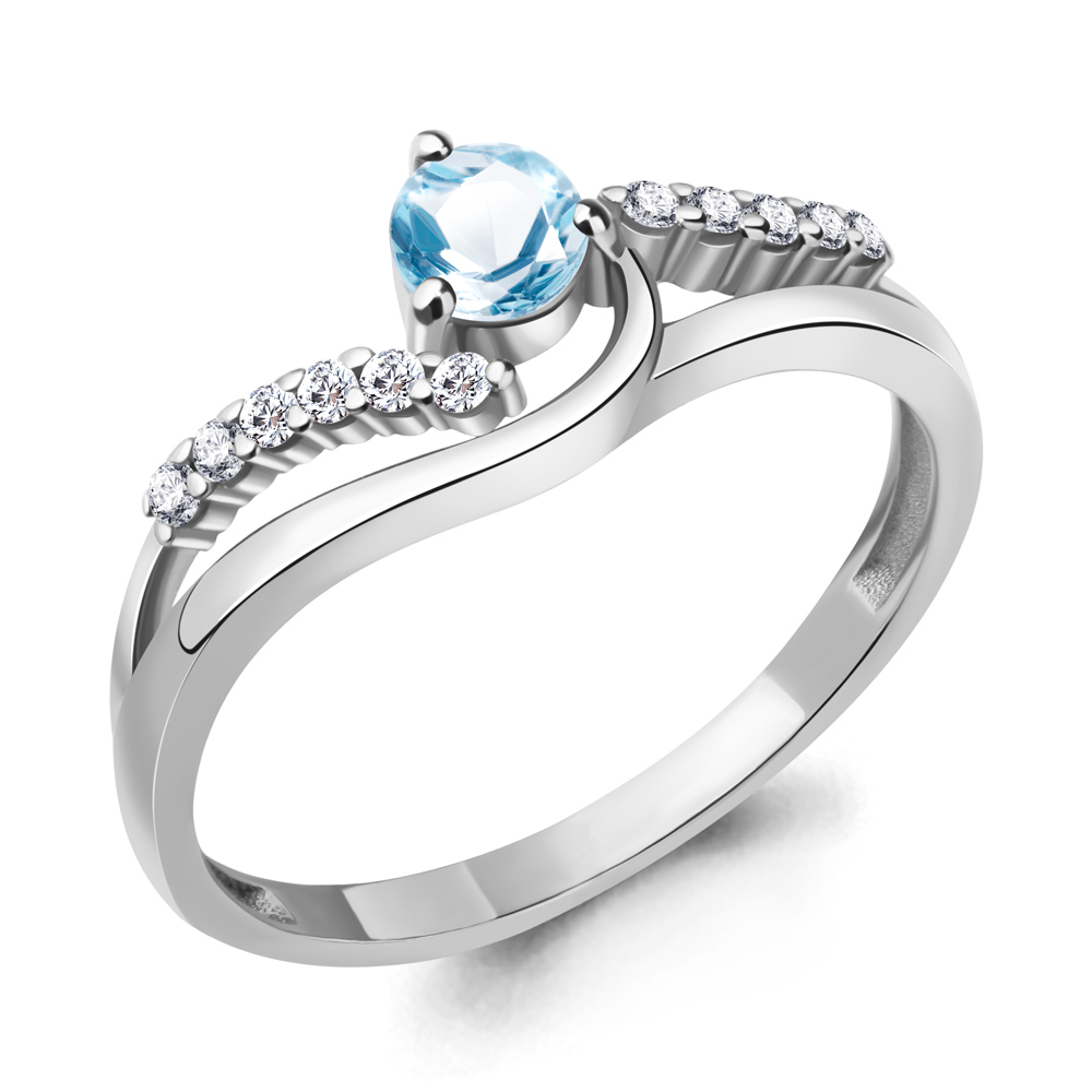 6968402А Кольцо из Серебра с топазом скай блю, фианитами