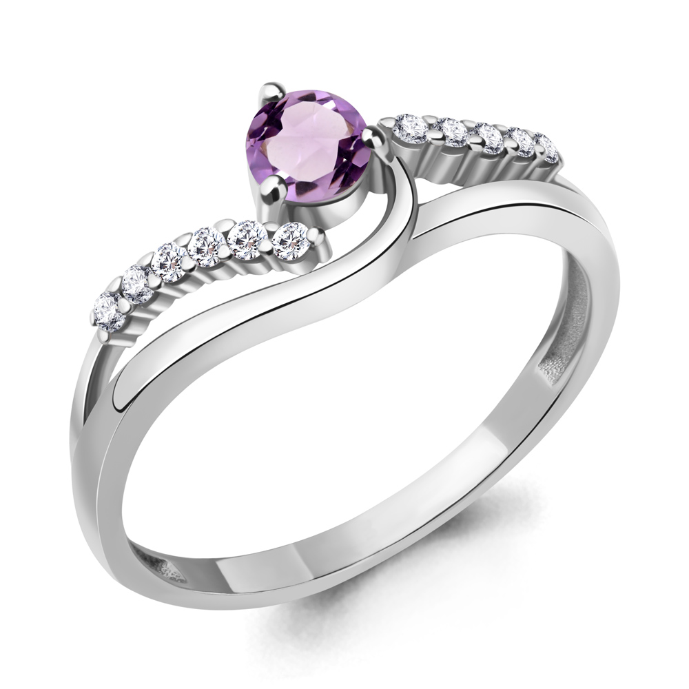 6968404А Кольцо из Серебра с аметистом, фианитами