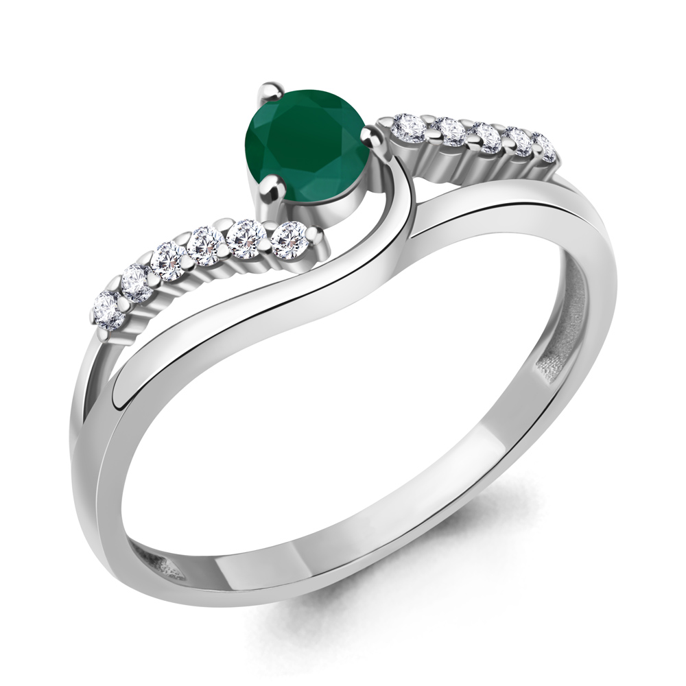 6968409А Кольцо из Серебра с агатом, фианитами