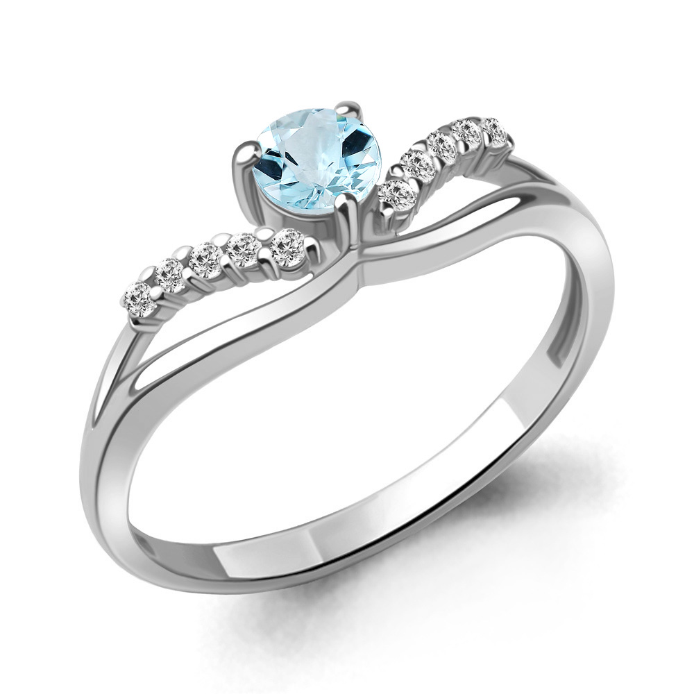 6968502А Кольцо из Серебра с топазом скай блю, фианитами
