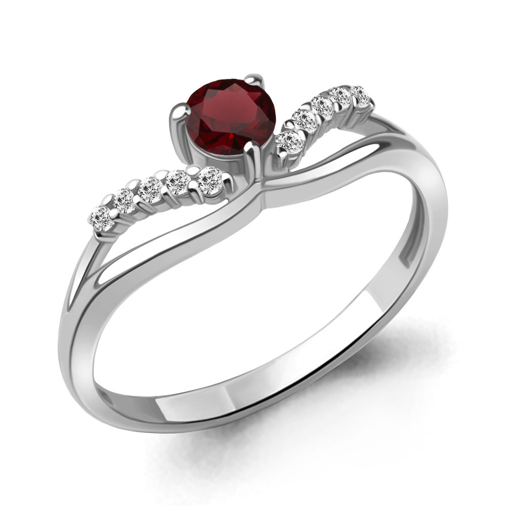 6968503А Кольцо из Серебра с гранатом, фианитами