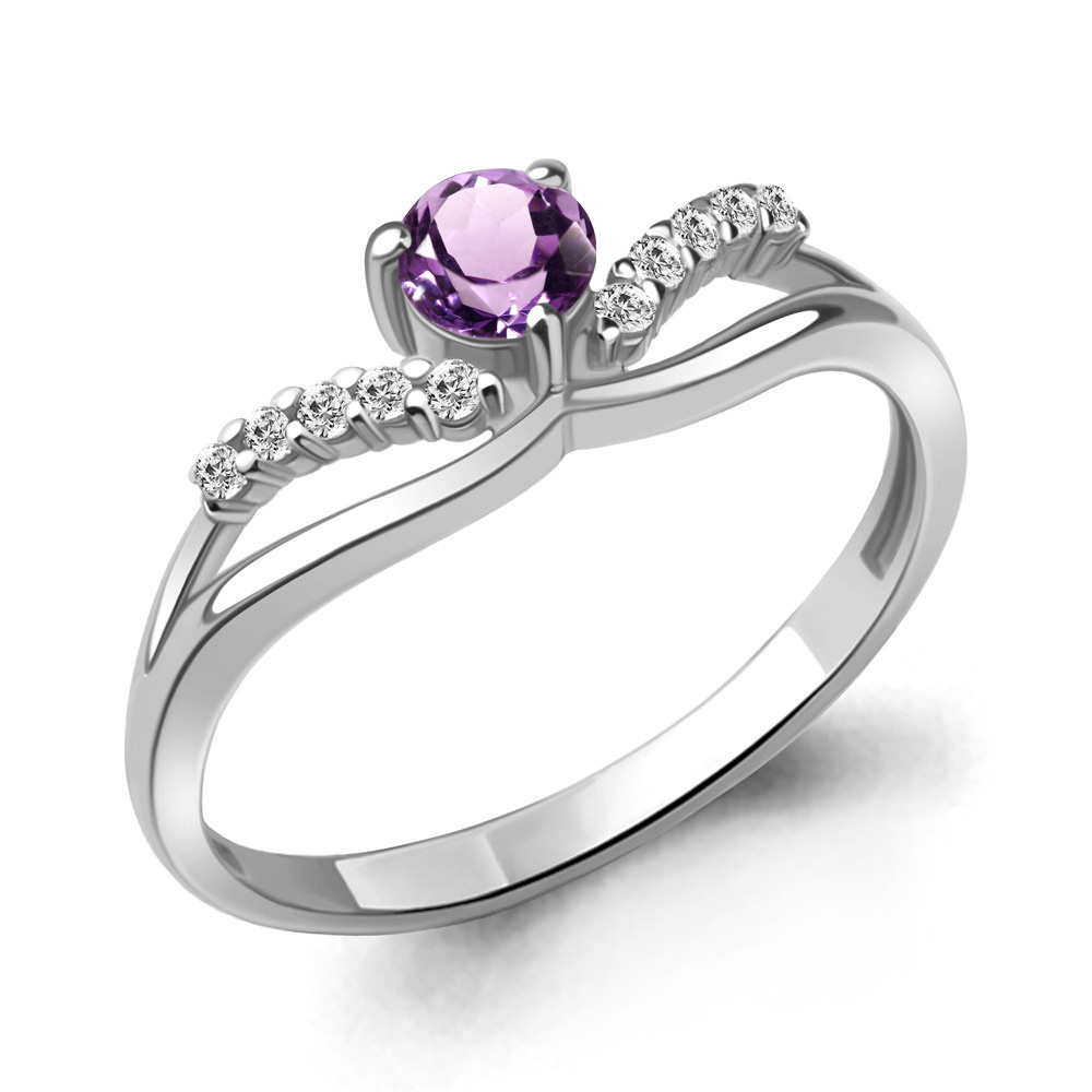 6968504А Кольцо из Серебра с аметистом, фианитами