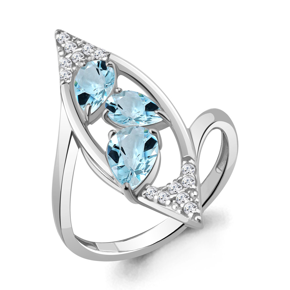 6968902А Кольцо из Серебра с топазами скай блю, фианитами