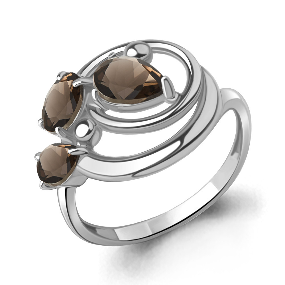 6969101 Кольцо из Серебра с кварцами дымчатыми