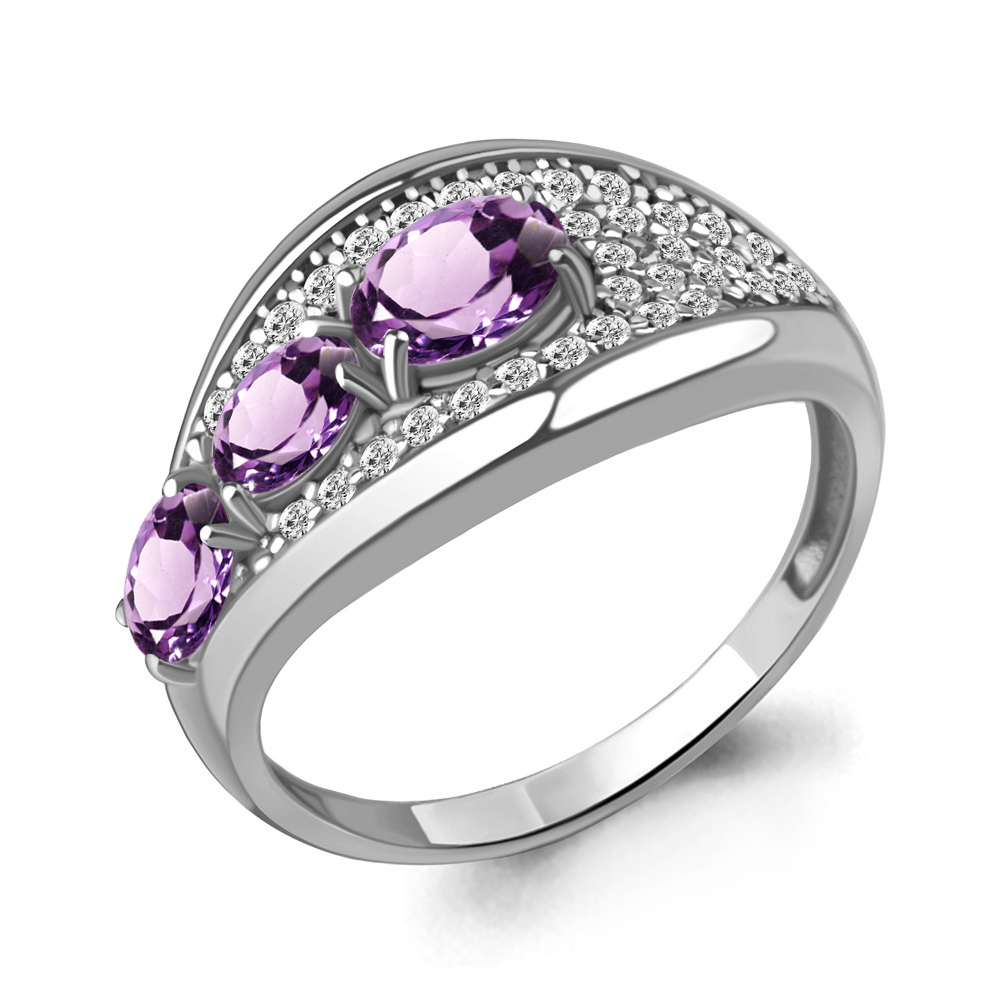 6969304А Кольцо из Серебра с аметистами, фианитами