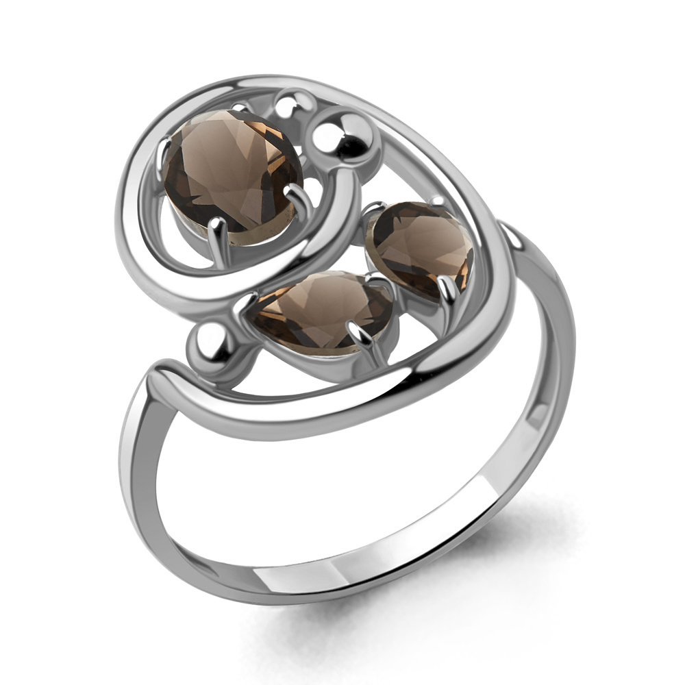 6970301 Кольцо из Серебра с кварцами дымчатыми