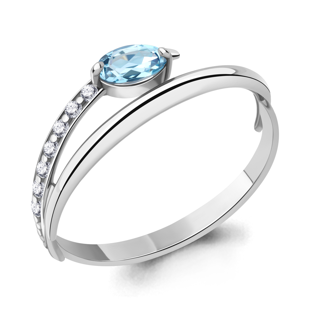 6970605А Кольцо из Серебра с топазом свисс блю, фианитами
