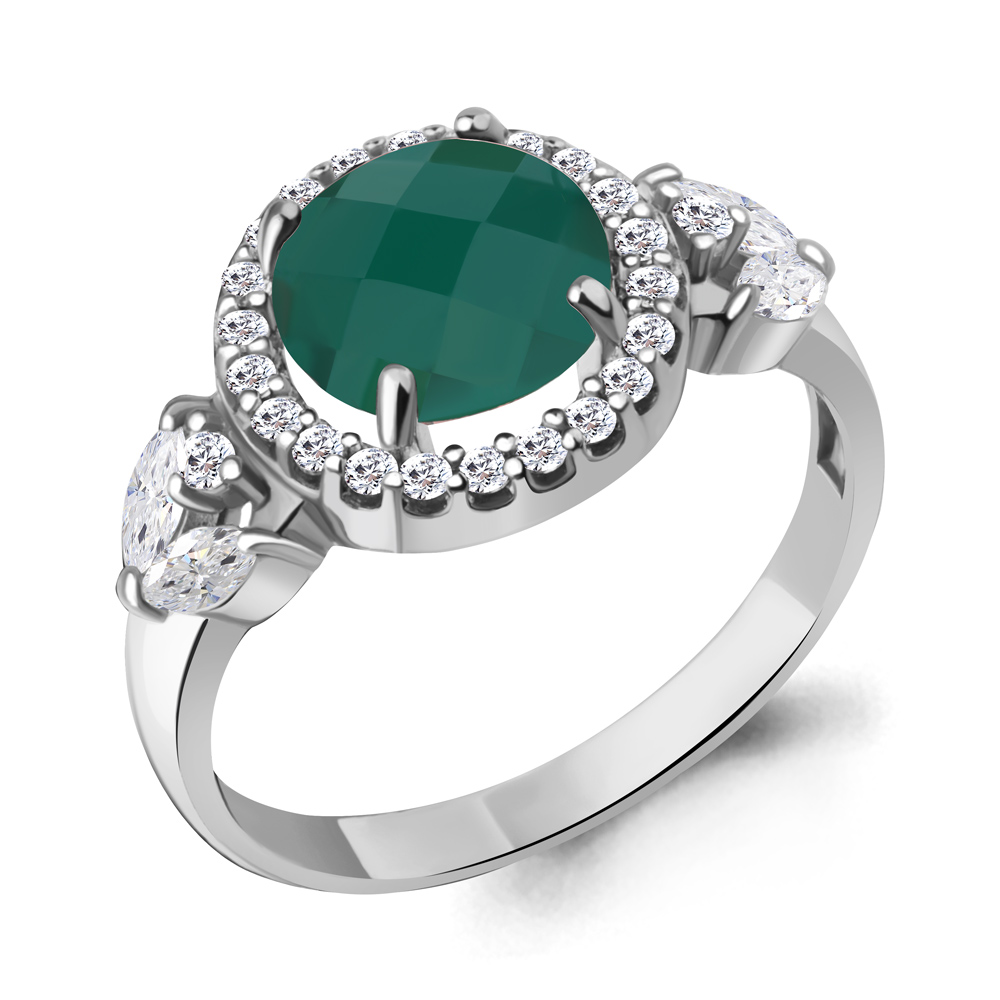 6971109А Кольцо из Серебра с агатом, фианитами