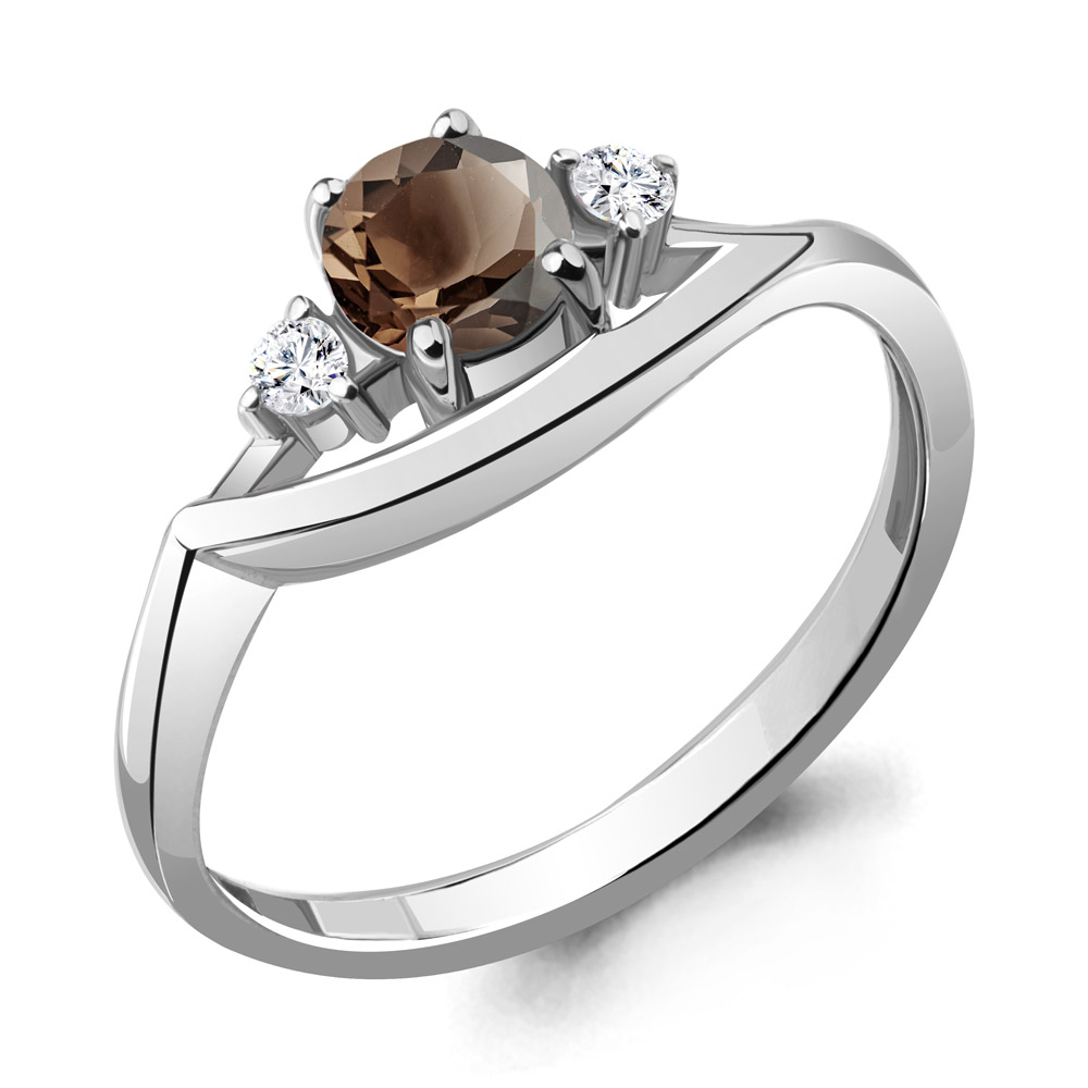 6971601А Кольцо из Серебра с кварцем дымчатым, фианитами