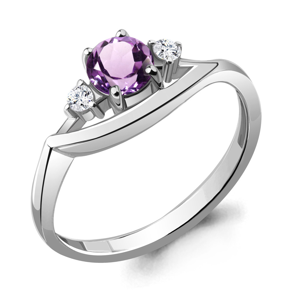 6971604А Кольцо из Серебра с аметистом, фианитами