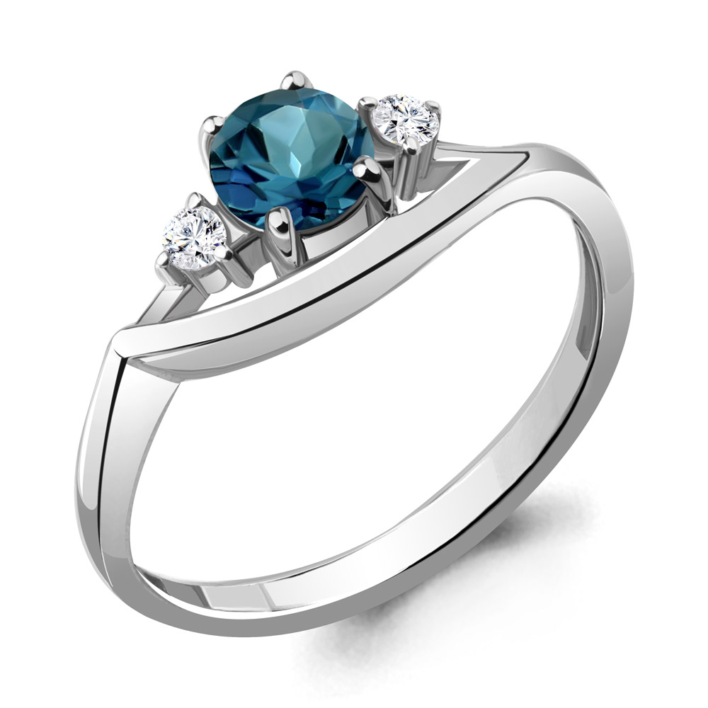 6971608А Кольцо из Серебра с топазом лондон блю, фианитами