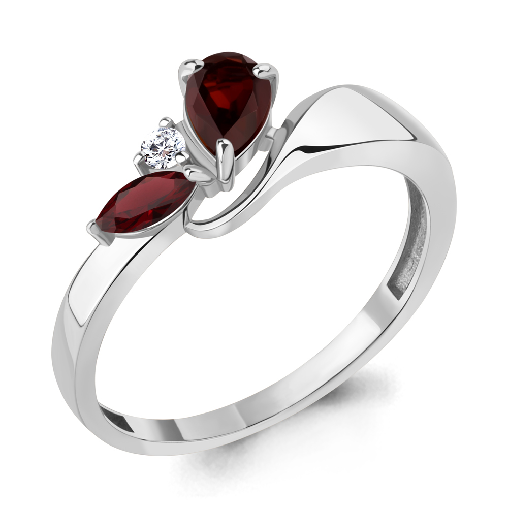 6971803А Кольцо из Серебра с гранатами, фианитом