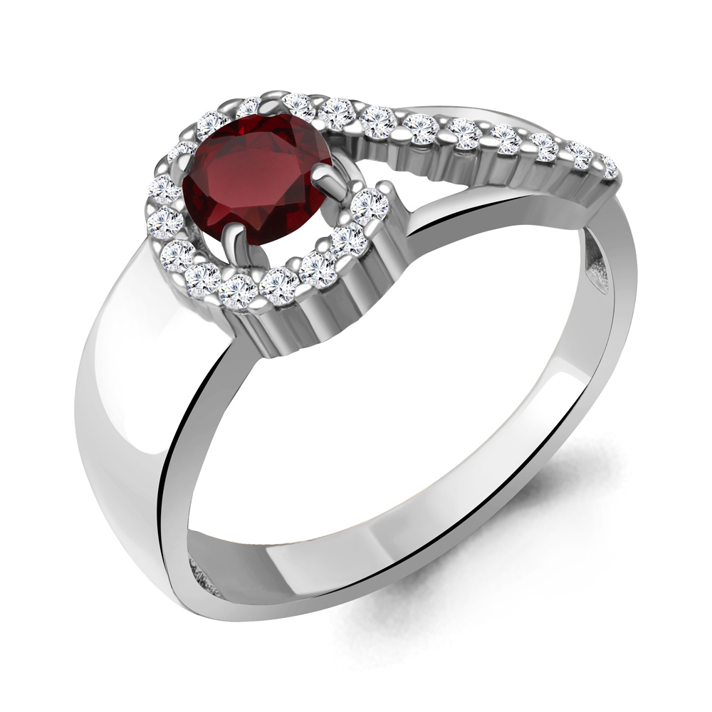 6972203А Кольцо из Серебра с гранатом, фианитами