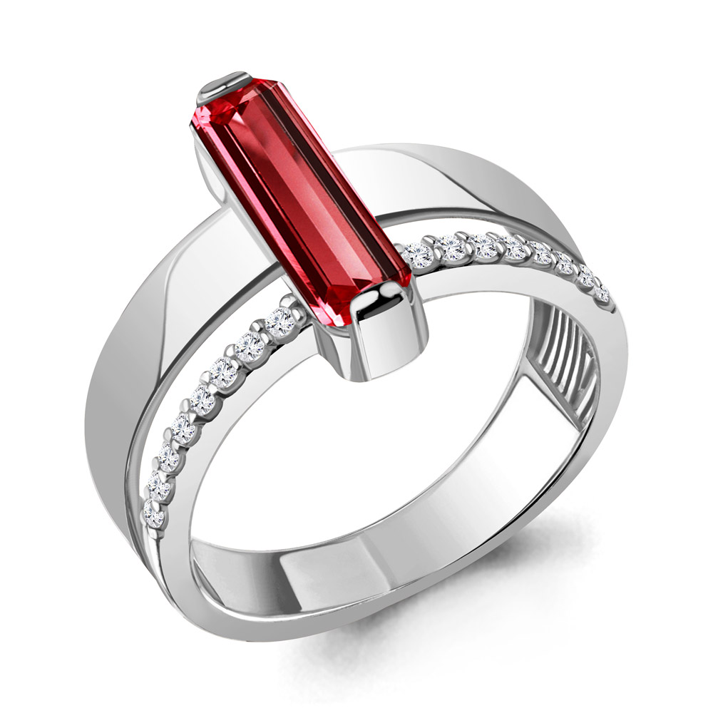 6972485А Кольцо из Серебра с наногранатом, фианитами