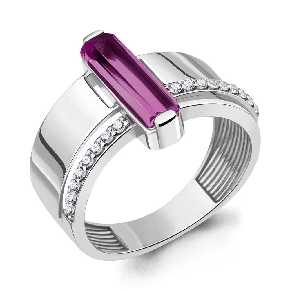 6972584А Кольцо из Серебра с наноаметистом иск., фианитами