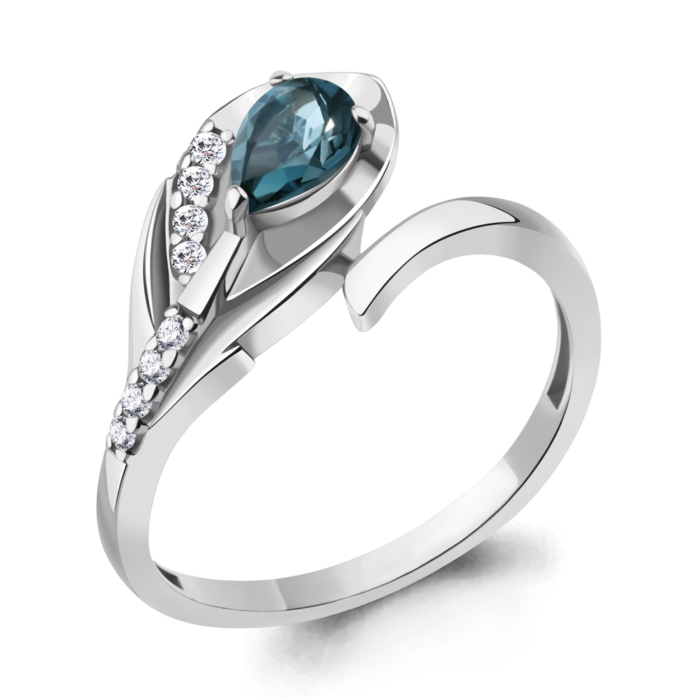 6972608А Кольцо из Серебра с топазом лондон блю, фианитами