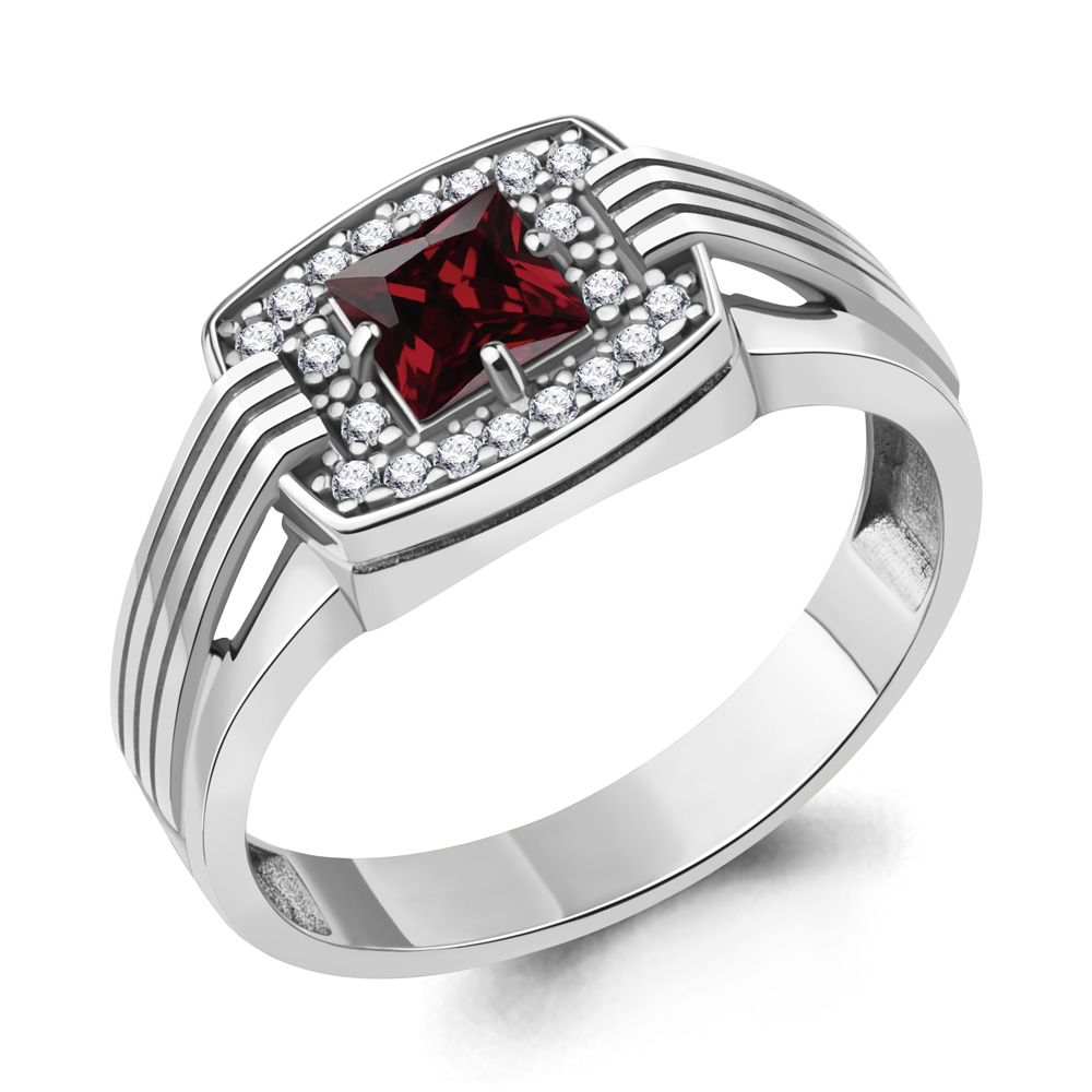 6973203А Кольцо из Серебра с гранатом, фианитами