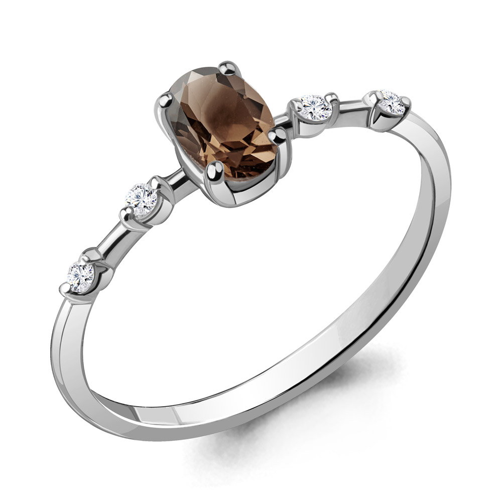6973301 Кольцо из Серебра с кварцем дымчатым, фианитами