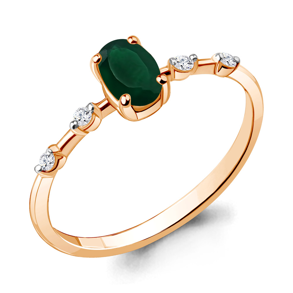 6973309 Кольцо из Золота с агатом, фианитами