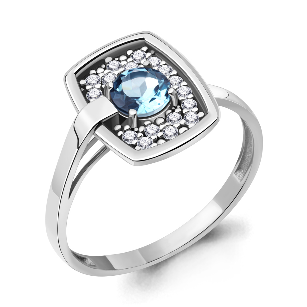 6973405А Кольцо из Серебра с топазом свисс блю, фианитами