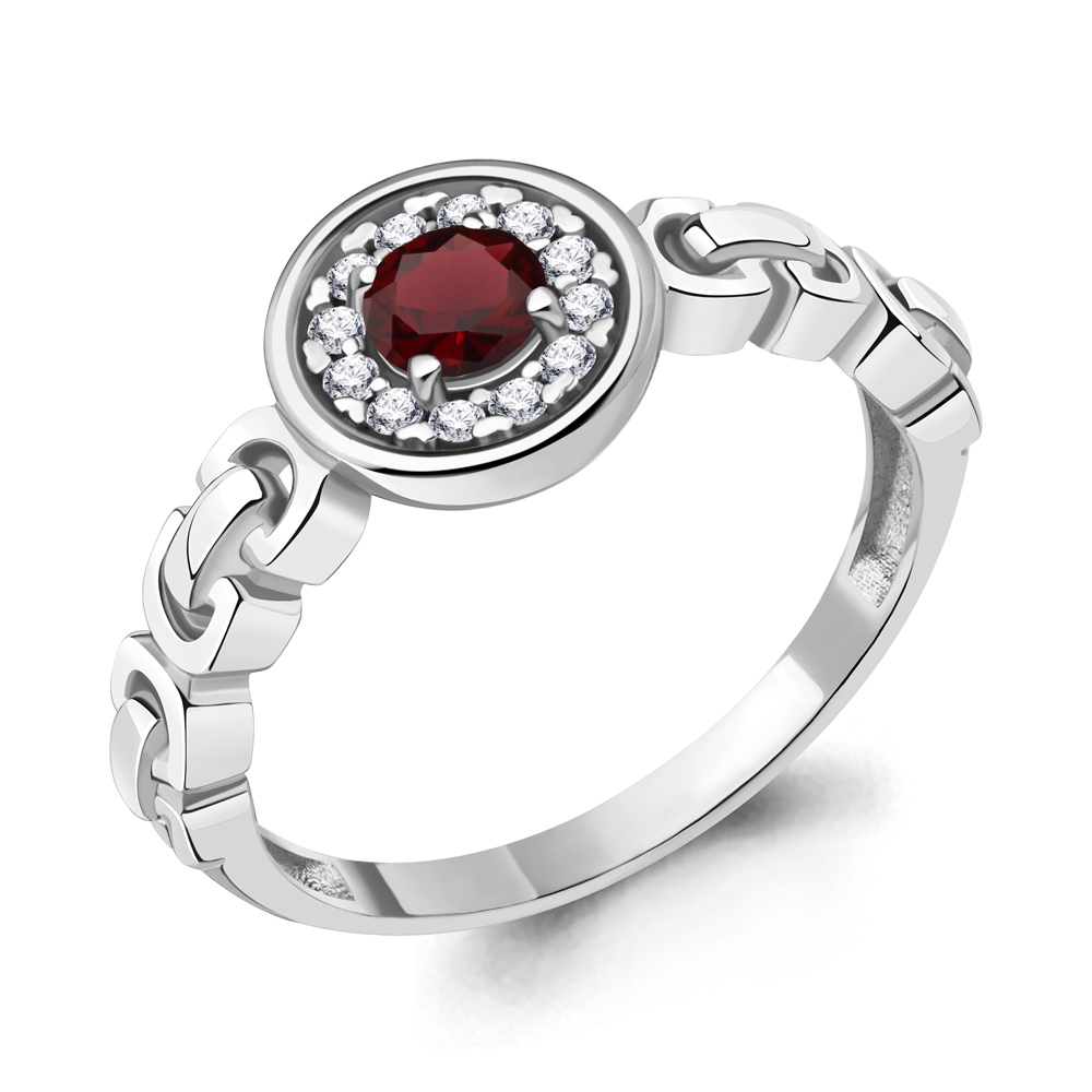 6973603А Кольцо из Серебра с гранатом, фианитами