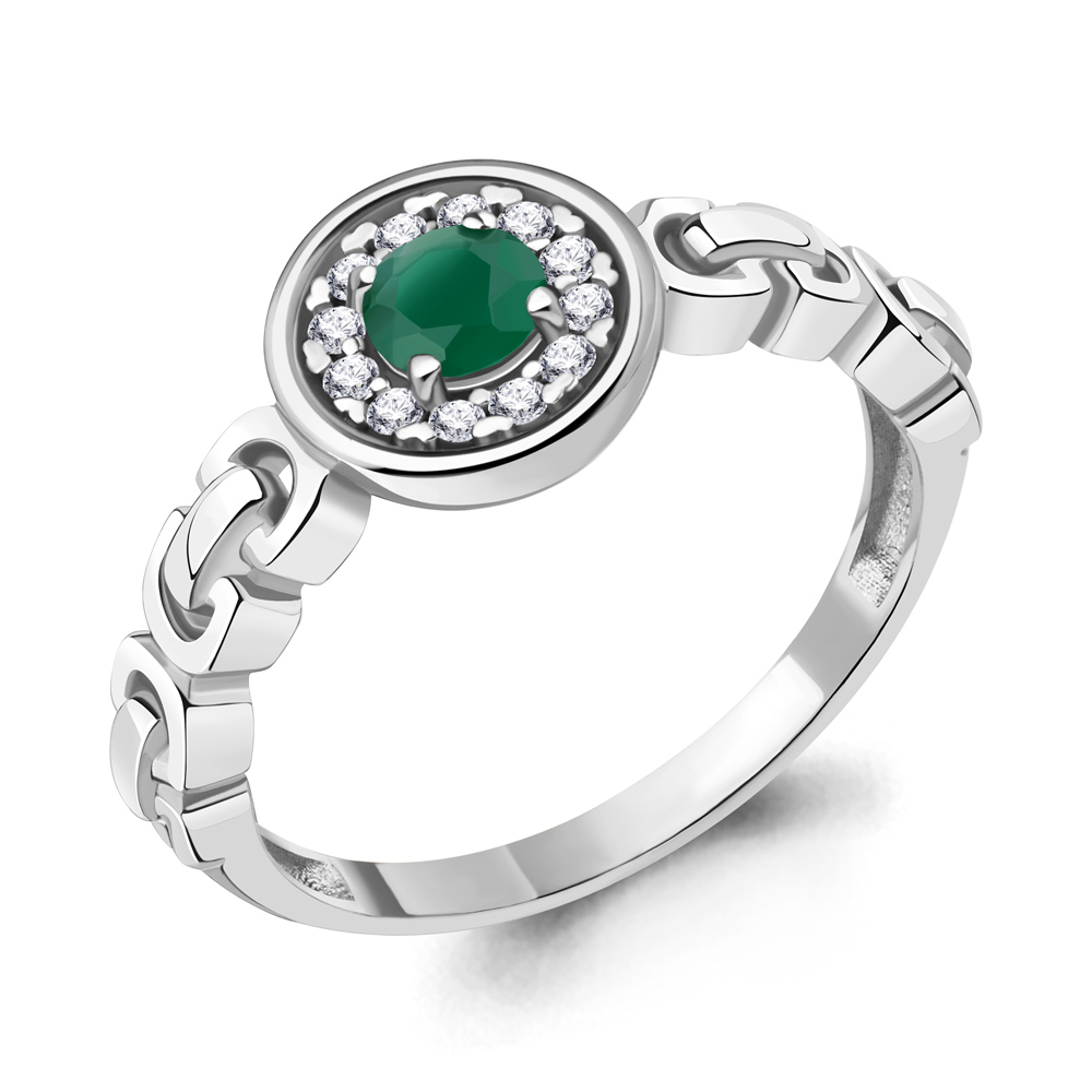 6973609А Кольцо из Серебра с агатом, фианитами