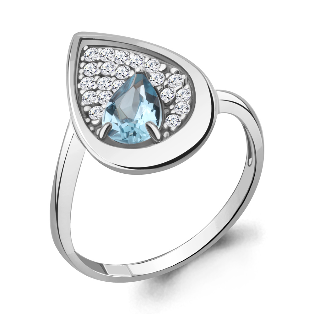 6973705А Кольцо из Серебра с топазом свисс блю, фианитами