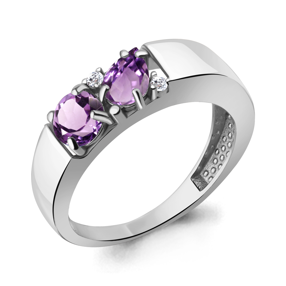 6974504А Кольцо из Серебра с аметистами, фианитами