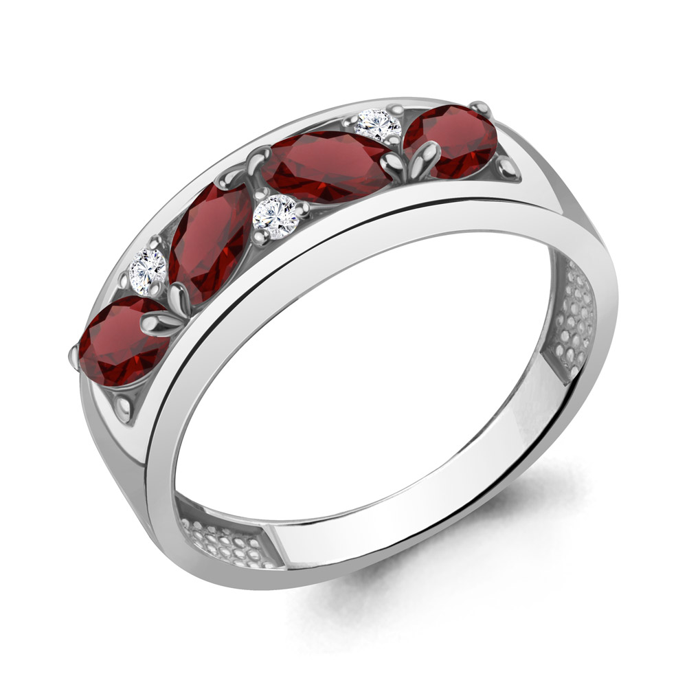 6974603А Кольцо из Серебра с гранатами, фианитами