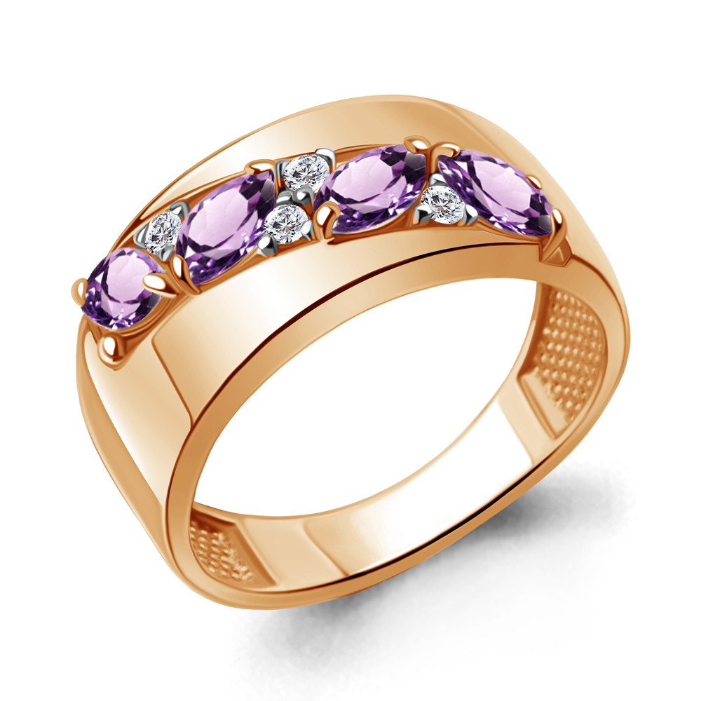 6974804 Кольцо из Золота с аметистами, фианитами