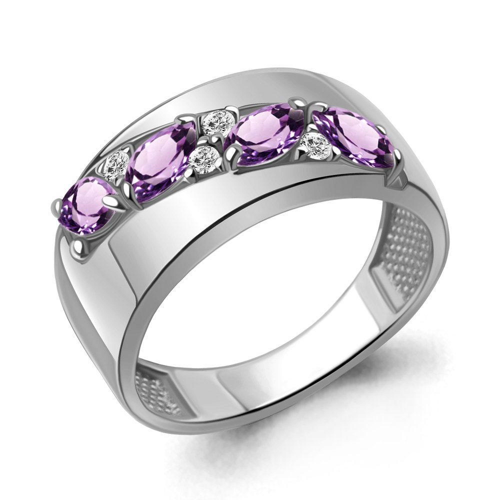 6974804А Кольцо из Серебра с аметистами, фианитами