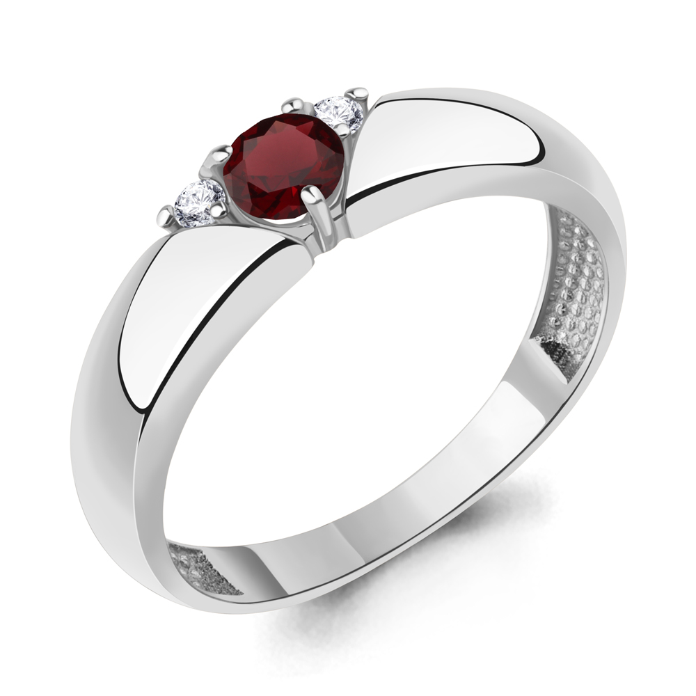 6974903А Кольцо из Серебра с гранатом, фианитами