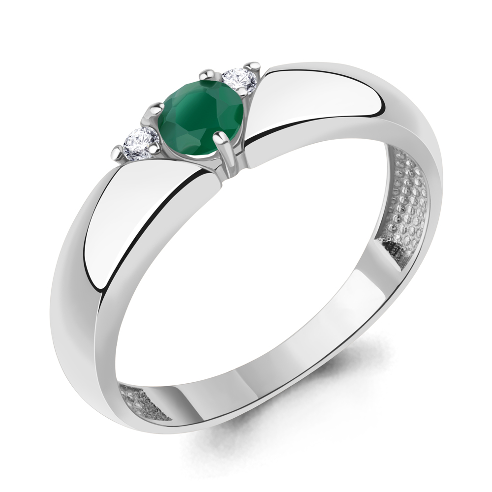 6974909А Кольцо из Серебра с агатом, фианитами