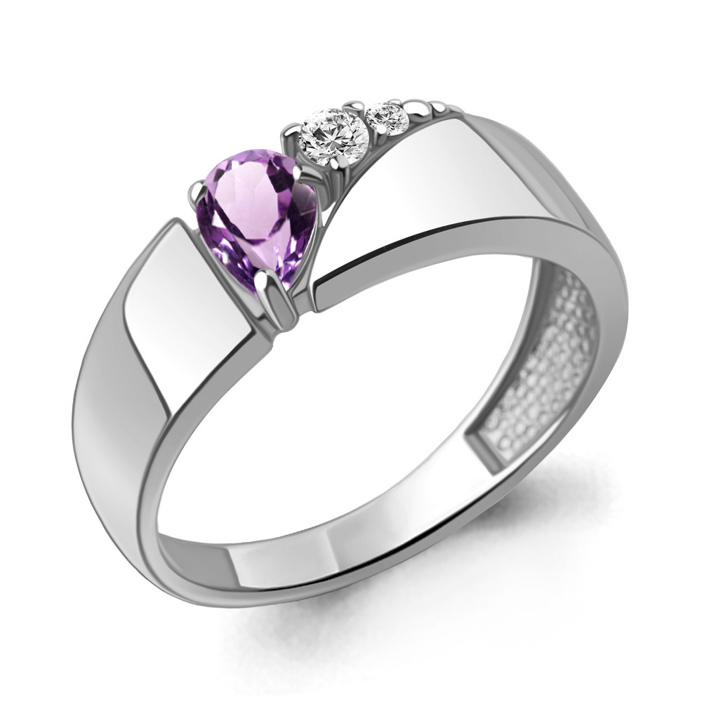 6975004А Кольцо из Серебра с аметистом, фианитами