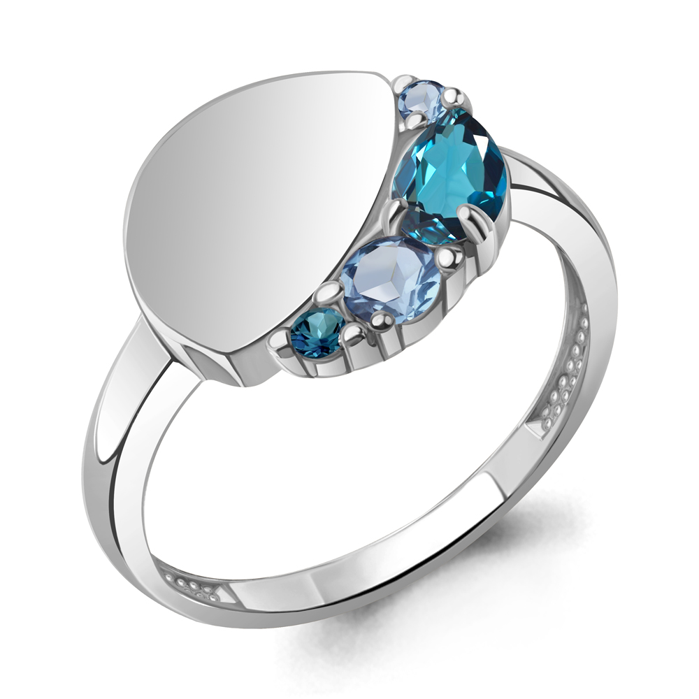 6975262 Кольцо из Серебра с топазами лондон блю, топазами свисс блю
