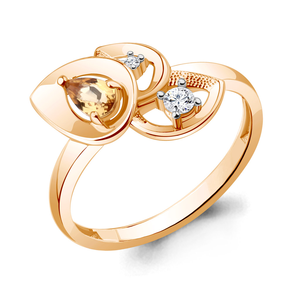 6975306 Кольцо из Золота с фианитами, цитрином