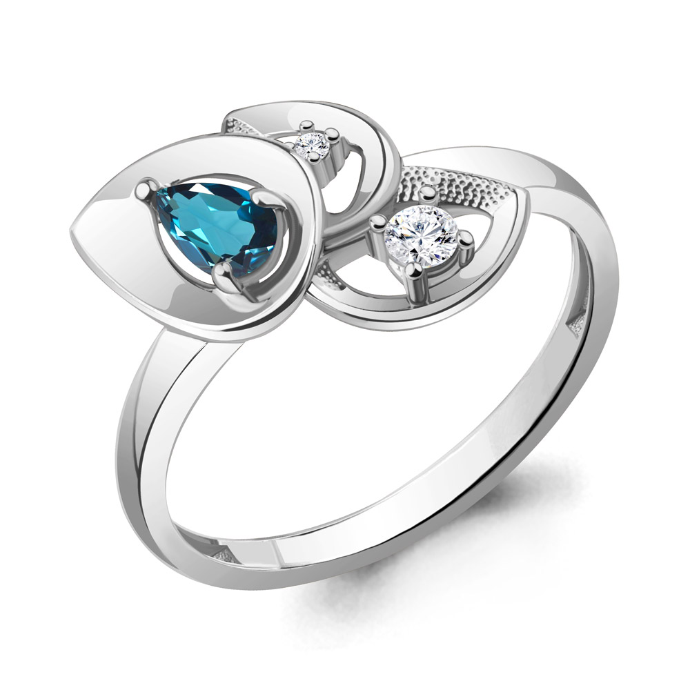 6975308А Кольцо из Серебра с топазом лондон блю, фианитами