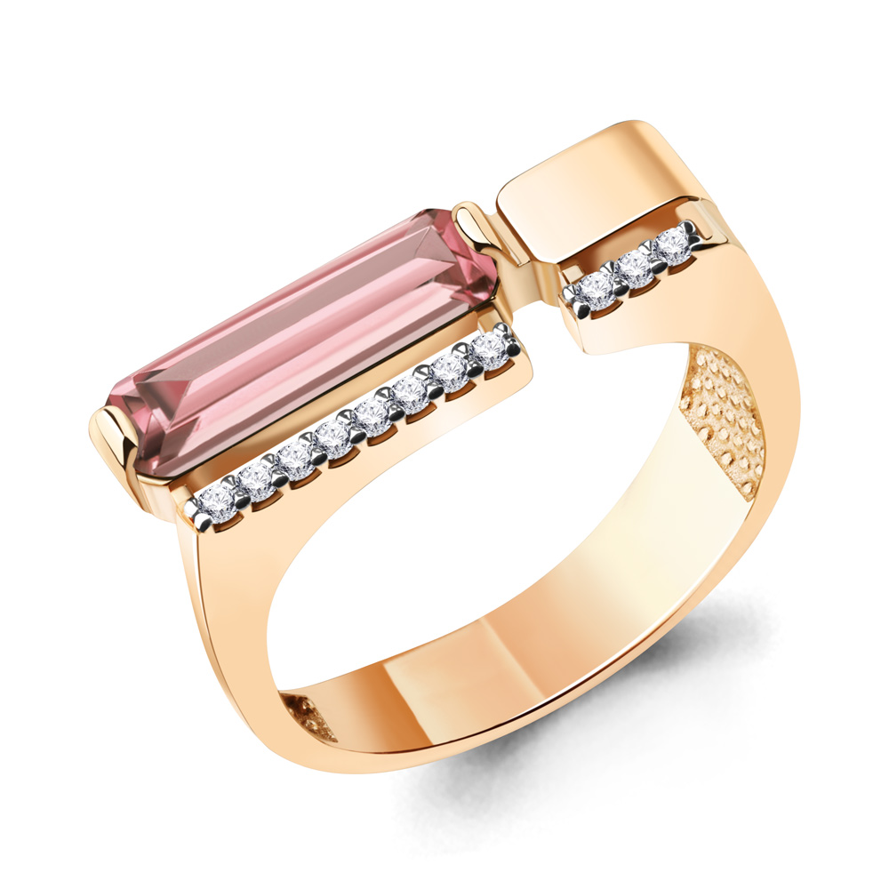 6975690А Кольцо из Золота с наноморганитом, фианитами