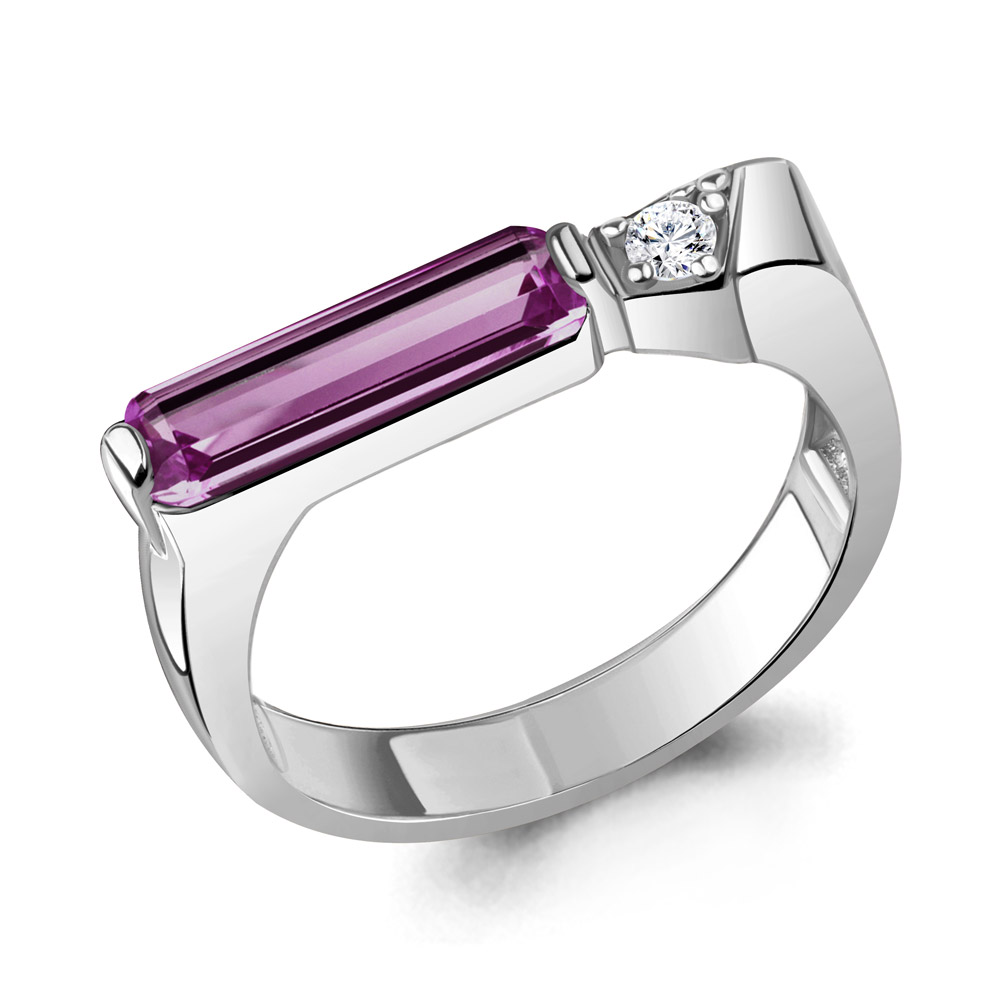 6976084А Кольцо из Серебра с наноаметистом иск., фианитом