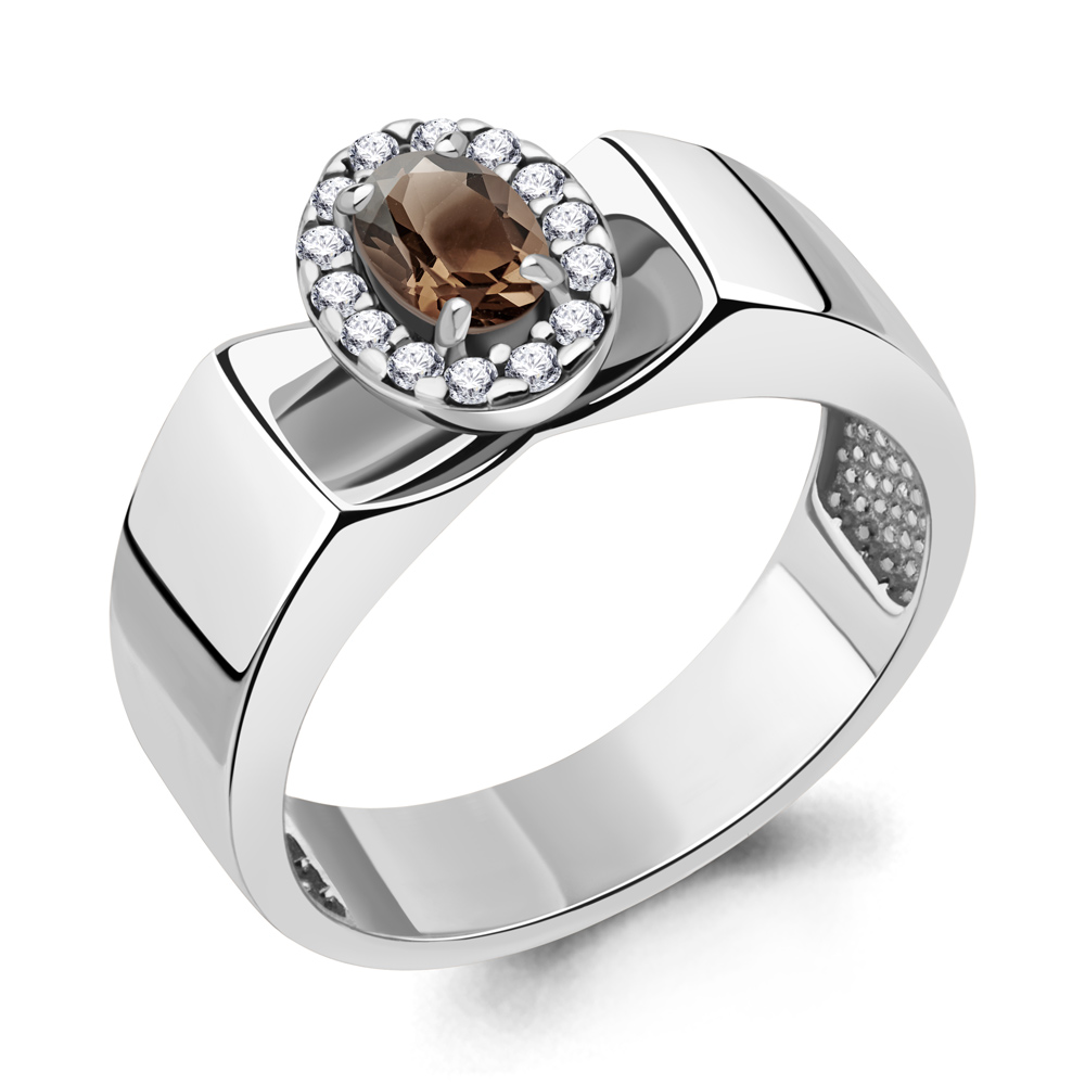 6976401А Кольцо из Серебра с кварцем дымчатым, фианитами
