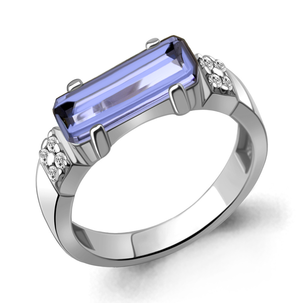 69768603А Кольцо из Серебра с нанотанзанитом иск., фианитами