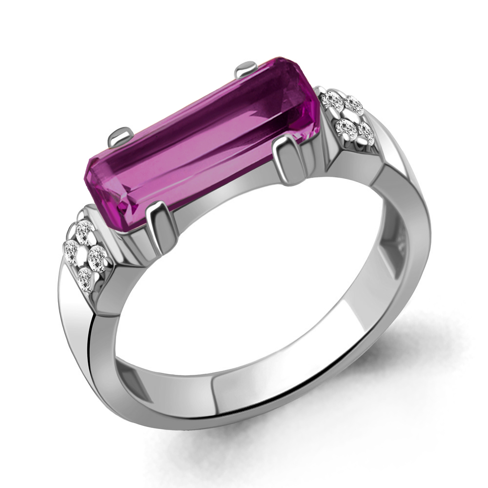 6976884А Кольцо из Серебра с наноаметистом иск., фианитами