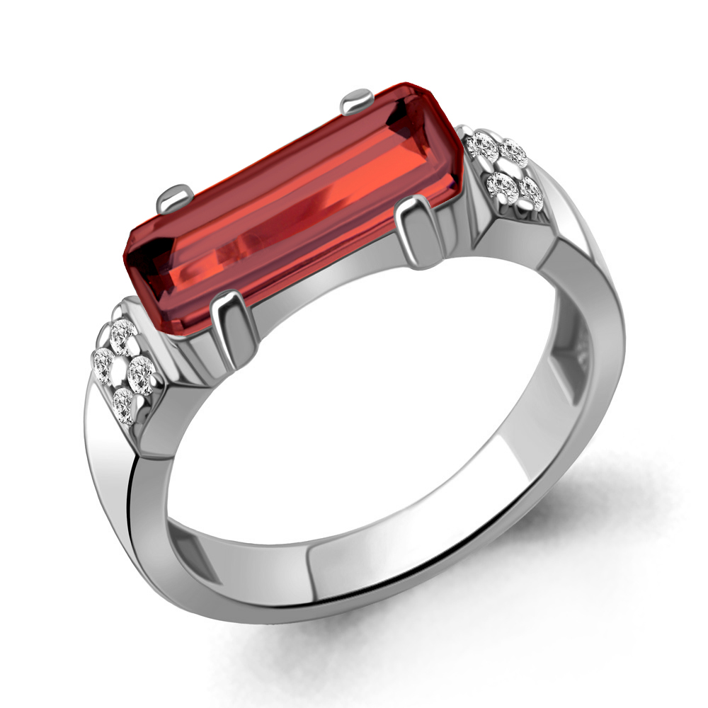 6976885А Кольцо из Серебра с наногранатом, фианитами