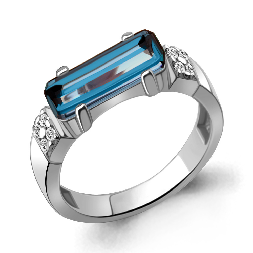6976893А Кольцо из Серебра с нанотопазом лондон, фианитами